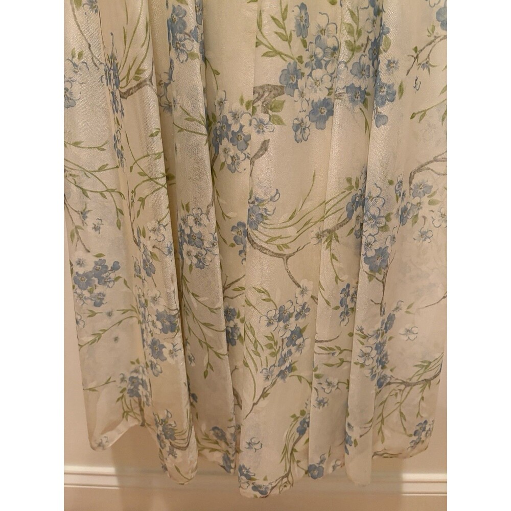 Vtg 70s Cream Delicate Blue Flowers Blouson Maxi Dress Floral Prairie Cottage - Picture 6 of 16